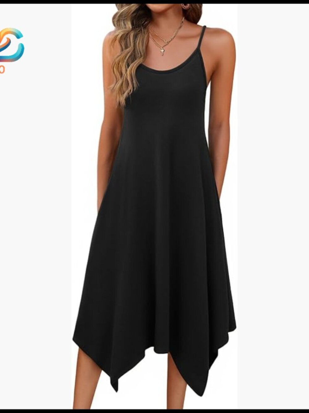 Summer Midi Dress with Pockets Spaghetti Strap Bohemian Beach Cover Up